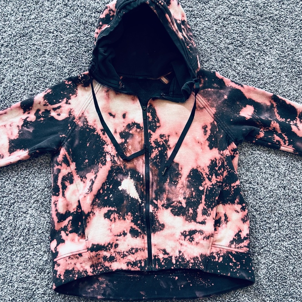Lululemon black bleach dyed full zip hooded jacket size 10